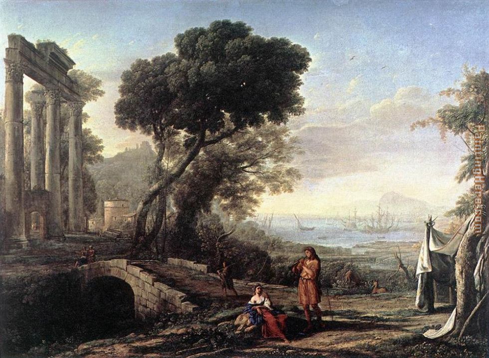 Italian Coastal Landscape painting - Claude Lorrain Italian Coastal Landscape art painting